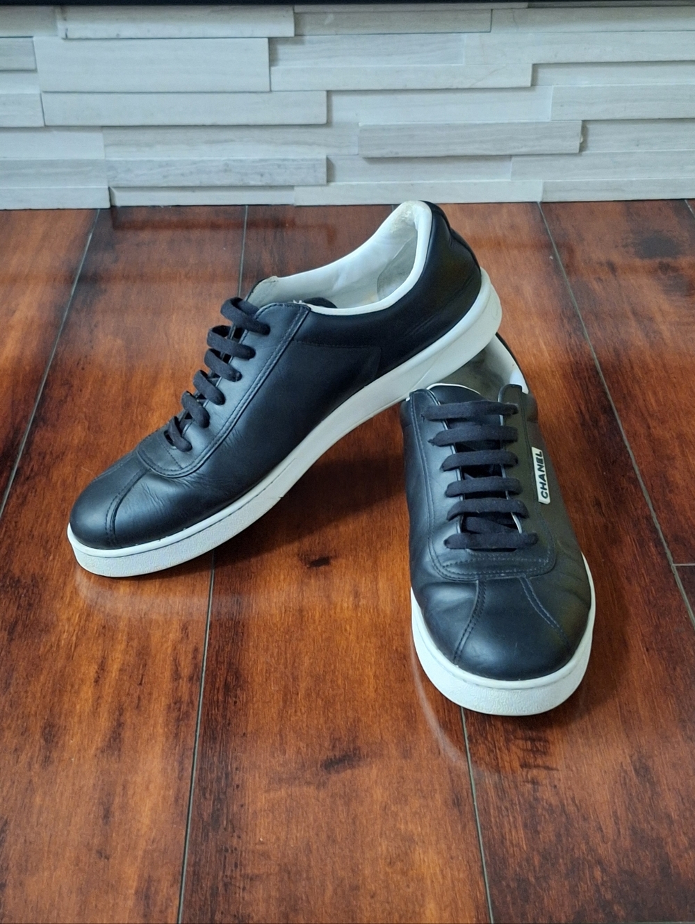 Chanel Men’s Black Leather Sneakers EU 43 US 10 Designer Low Top